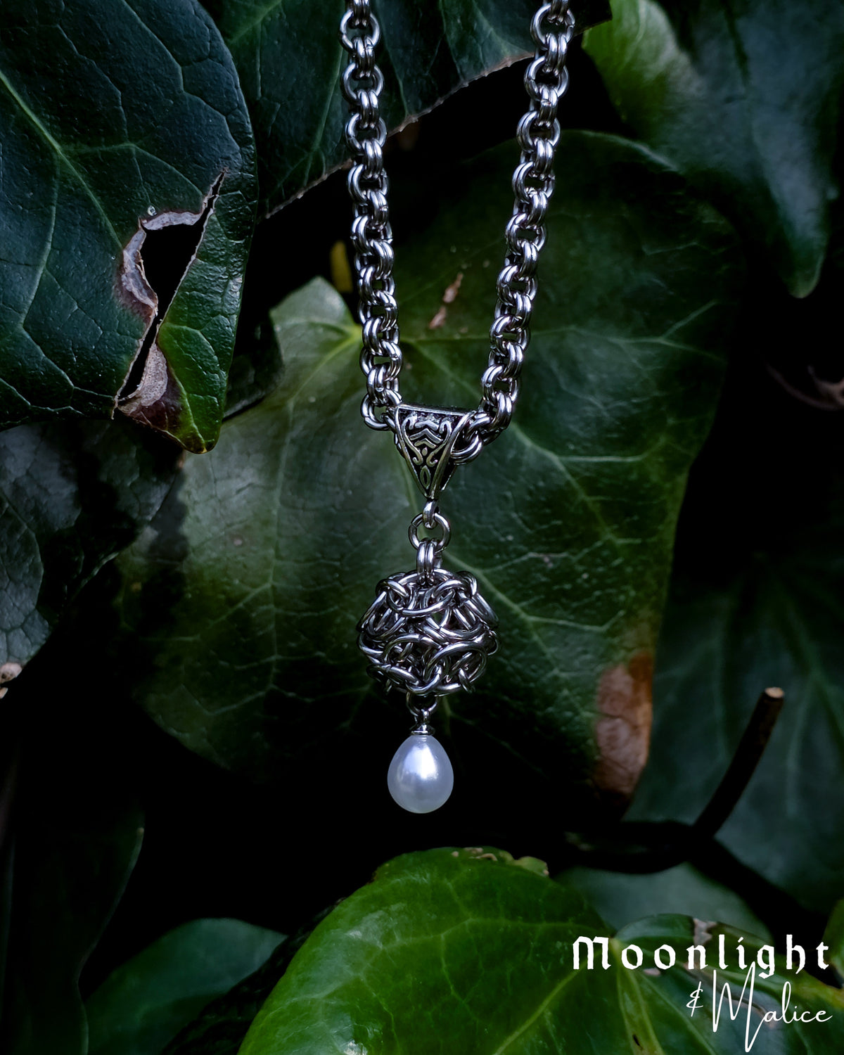 The Dragon’s Egg Chainmail Pendant Necklace in Stainless Steel