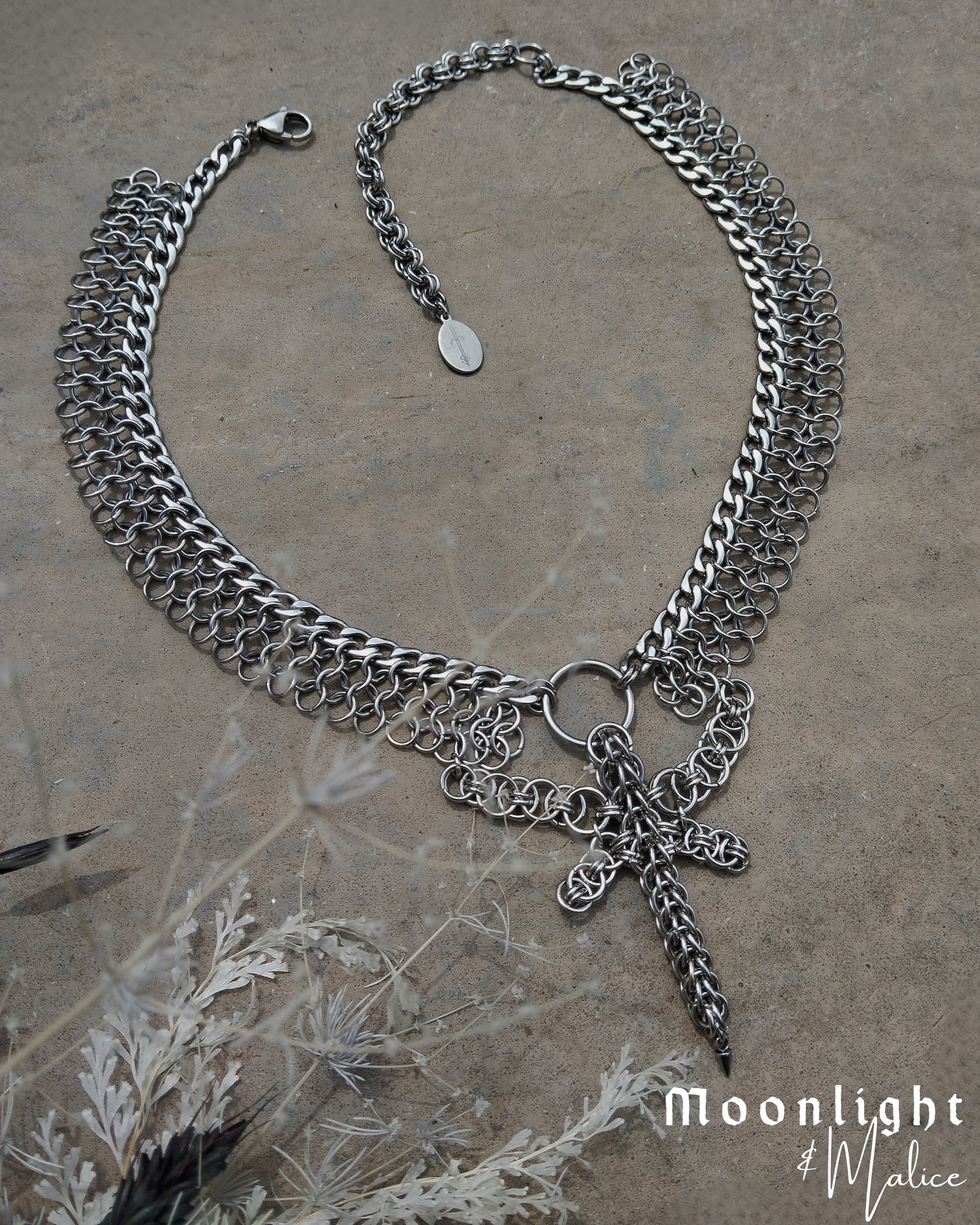 The Freya Dragonfly Chainmail Necklace in Stainless Steel