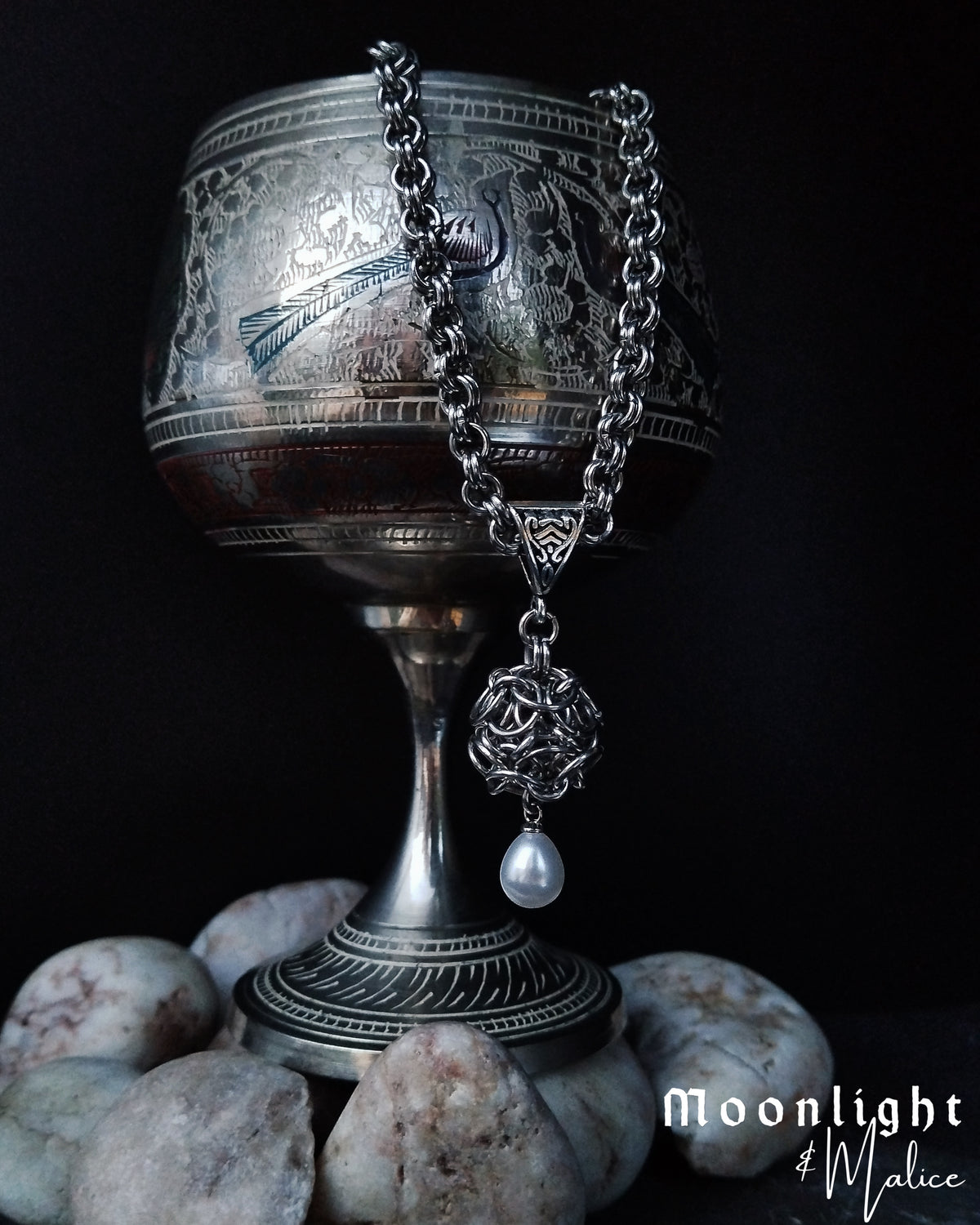 The Dragon’s Egg Chainmail Pendant Necklace in Stainless Steel