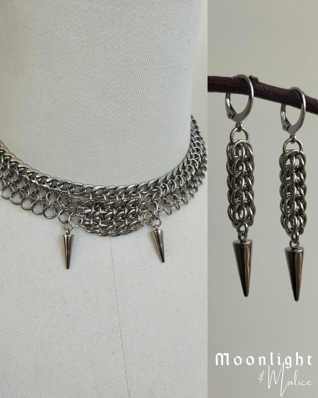 The Viktoria Vampiric Chainmail Necklace & Earrings Bundle