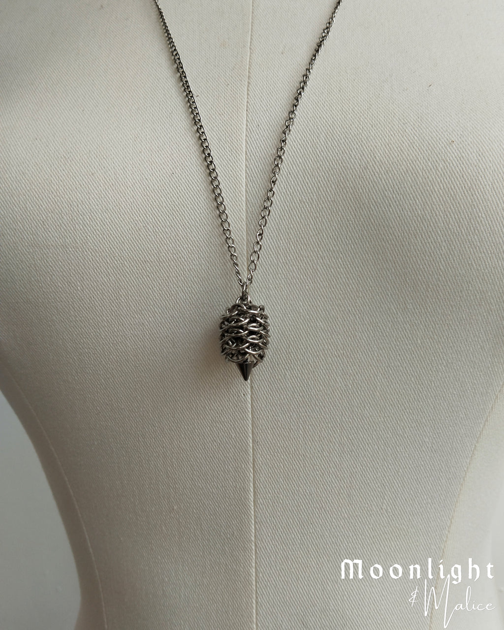 The Strobilus Chainmail Pinecone Necklace in Stainless Steel