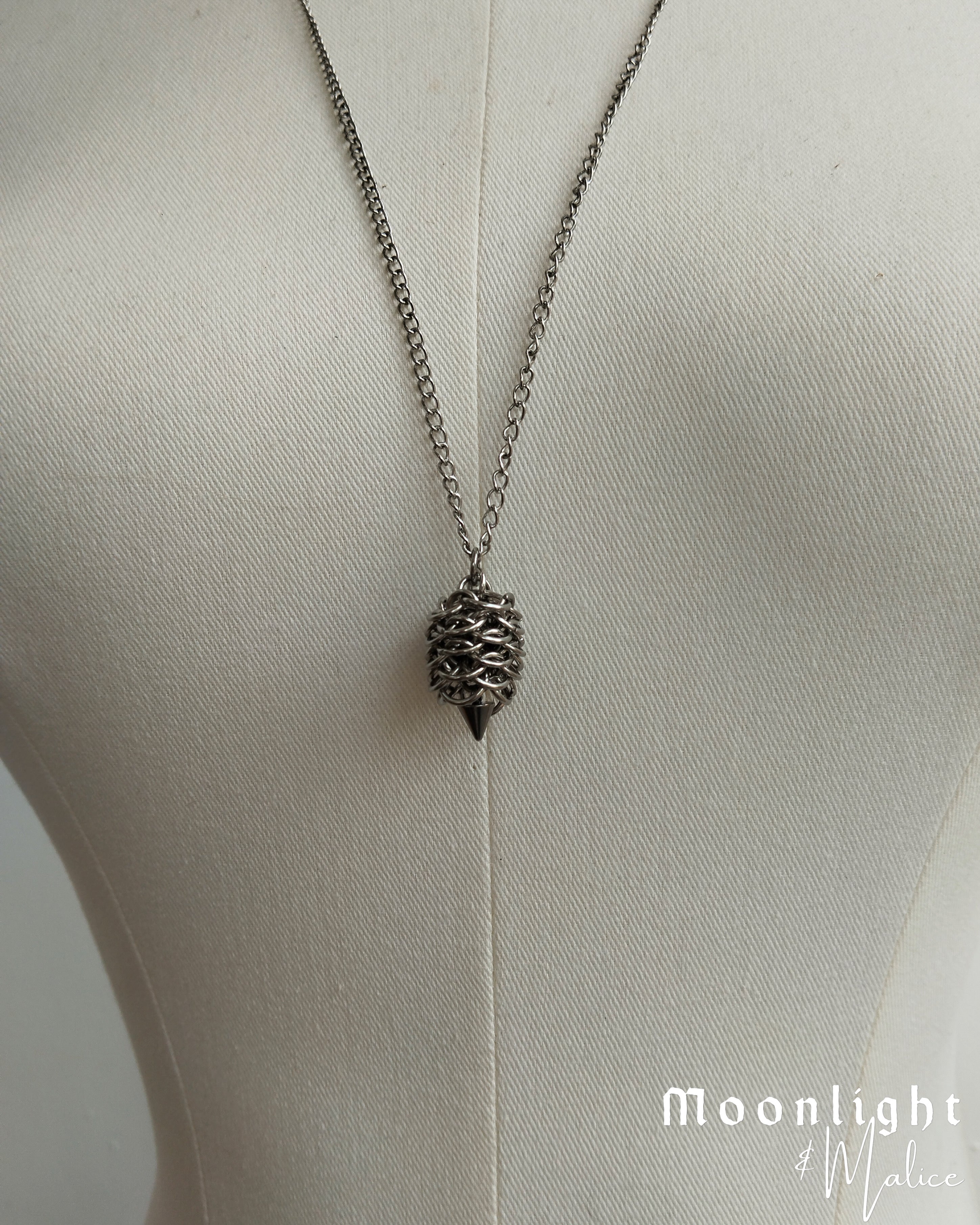 The Strobilus Chainmail Pinecone Necklace in Stainless Steel
