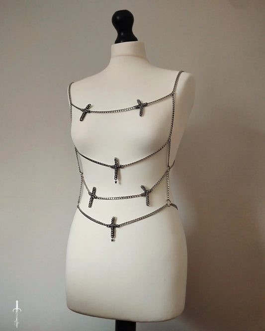 The Cross Chainmail Body Harness in Stainless Steel