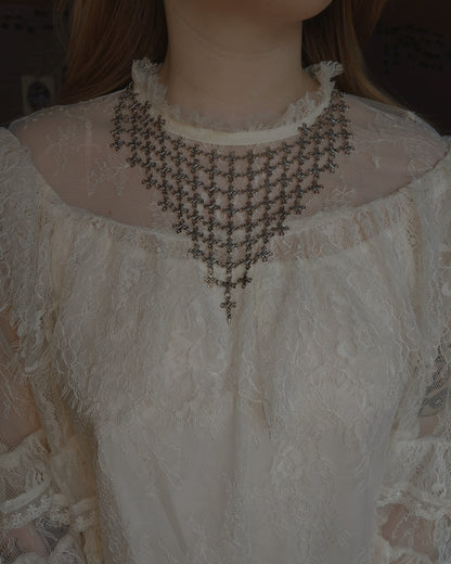 One of a Kind - The Brigid Chain Bib Necklace in Stainless Steel & Antique Silver