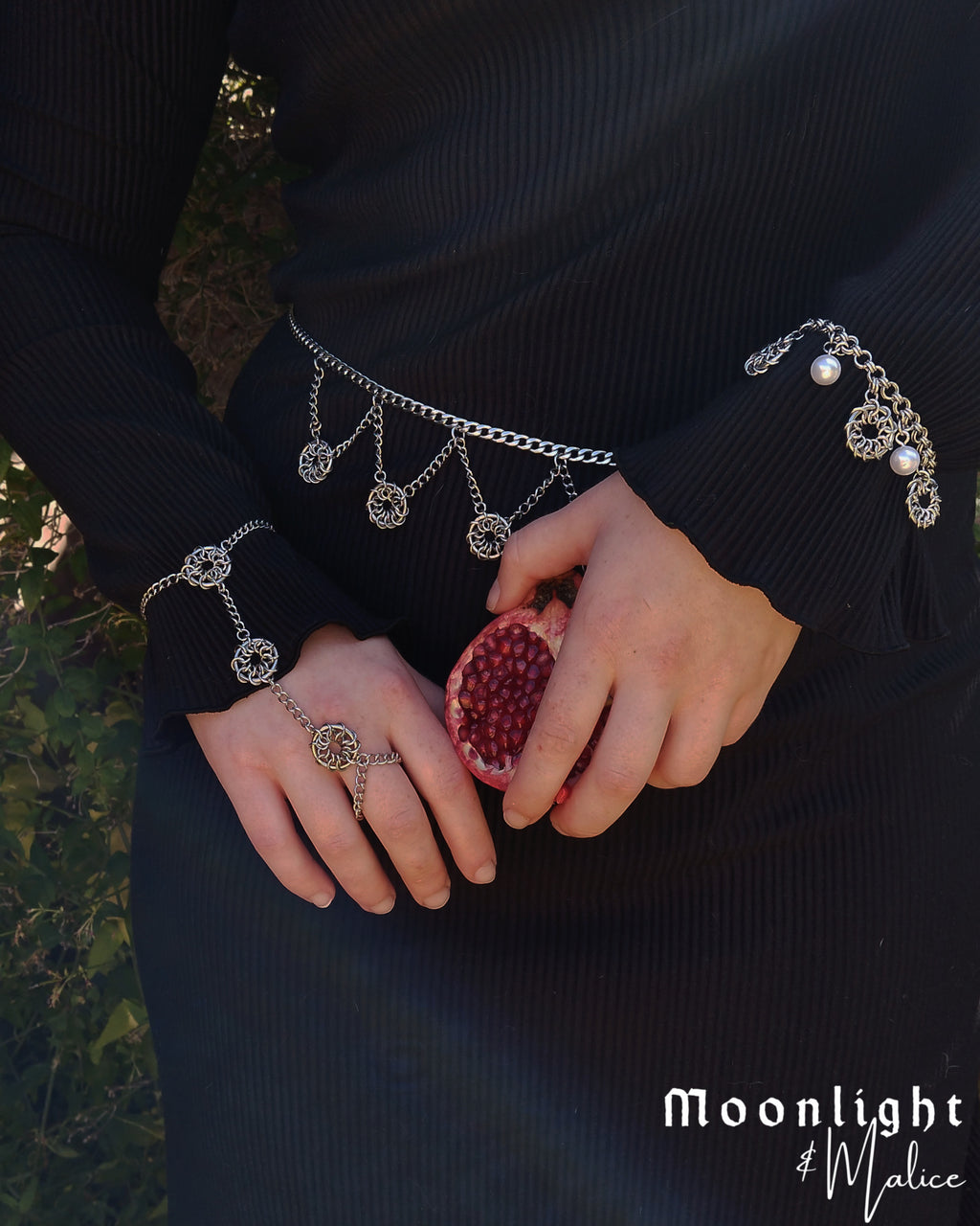 The Oneiroi Chainmail Bracelet Hand Chain in Stainless Steel