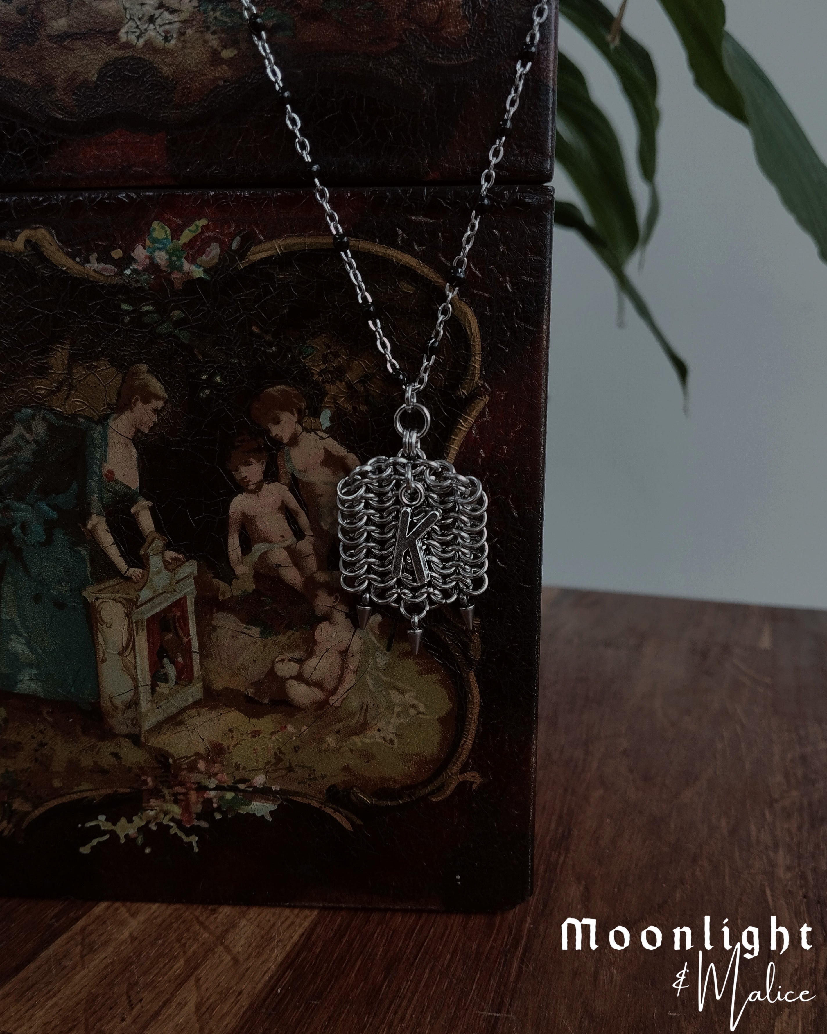 The Medieval Pennon Initial Chainmail Necklace in Stainless Steel