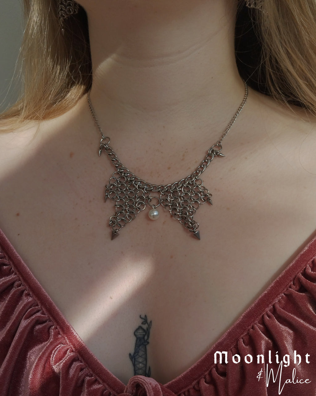 The Dark Bramble Chainmail Winged Necklace in Stainless Steel