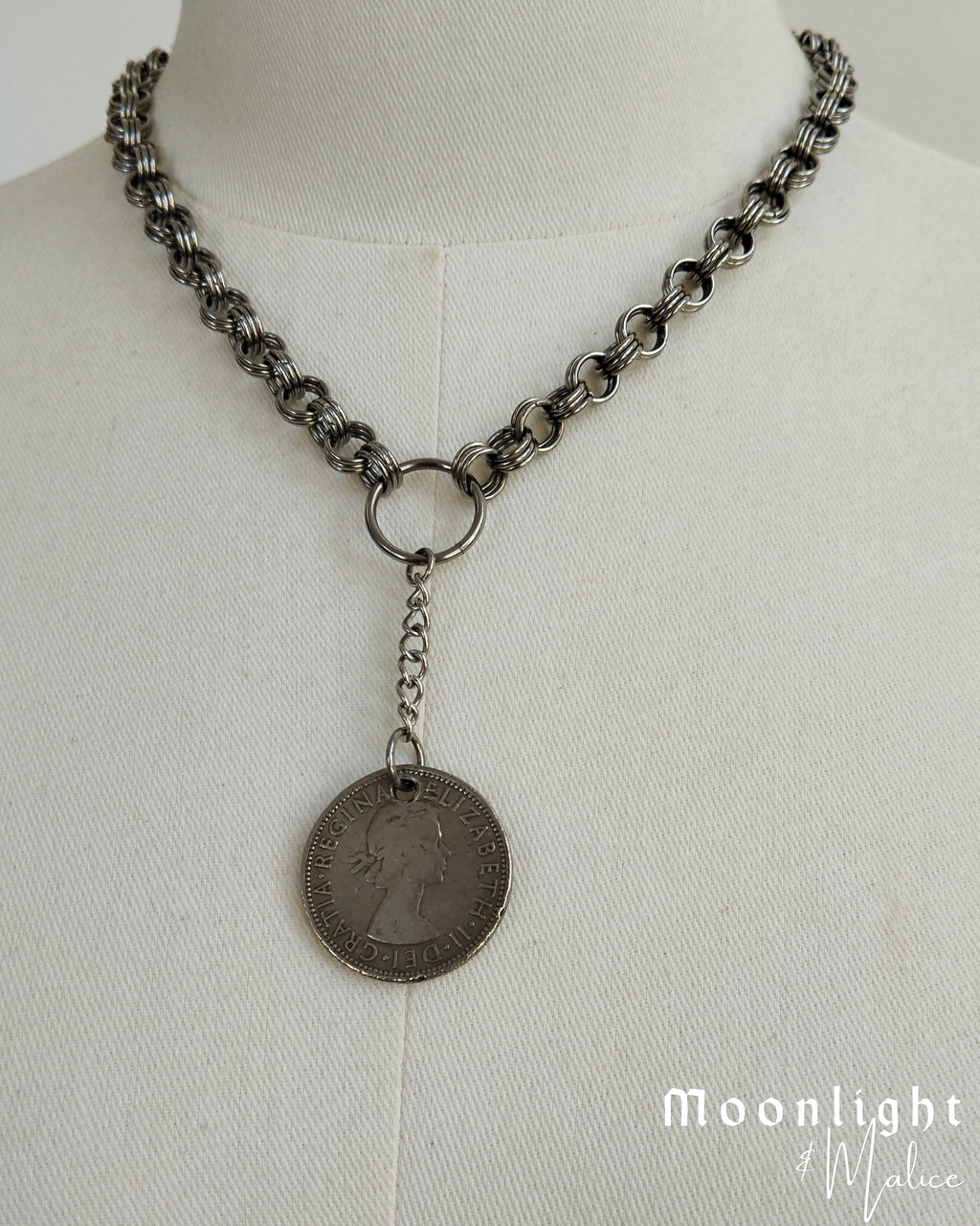 The Two Shillings Coin Chainmail Pendant Necklace - One of a Kind