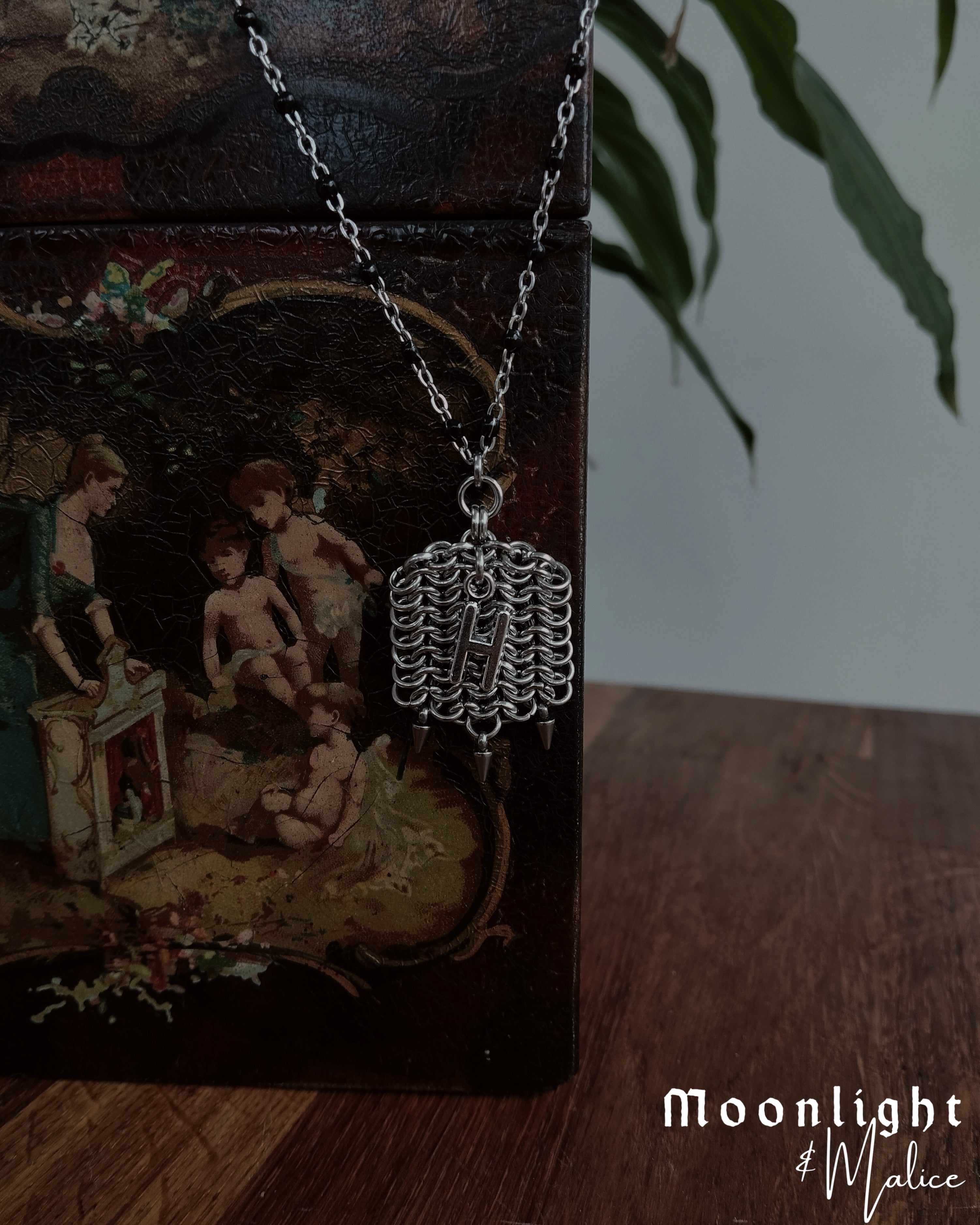 The Medieval Pennon Initial Chainmail Necklace in Stainless Steel