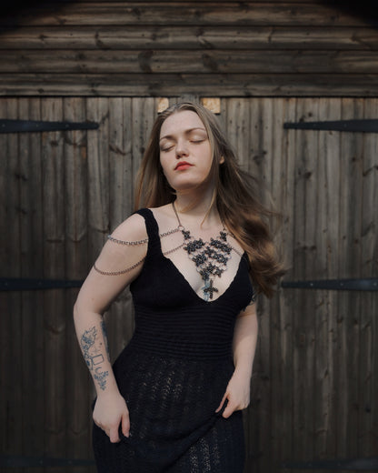 The Ayla Collar Statement Chainmail Piece in Gun Metal Black
