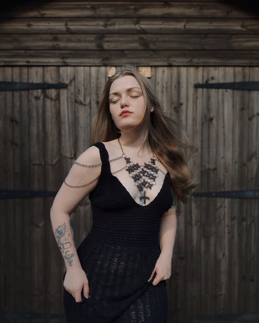 The Ayla Collar Statement Chainmail Piece in Gun Metal Black