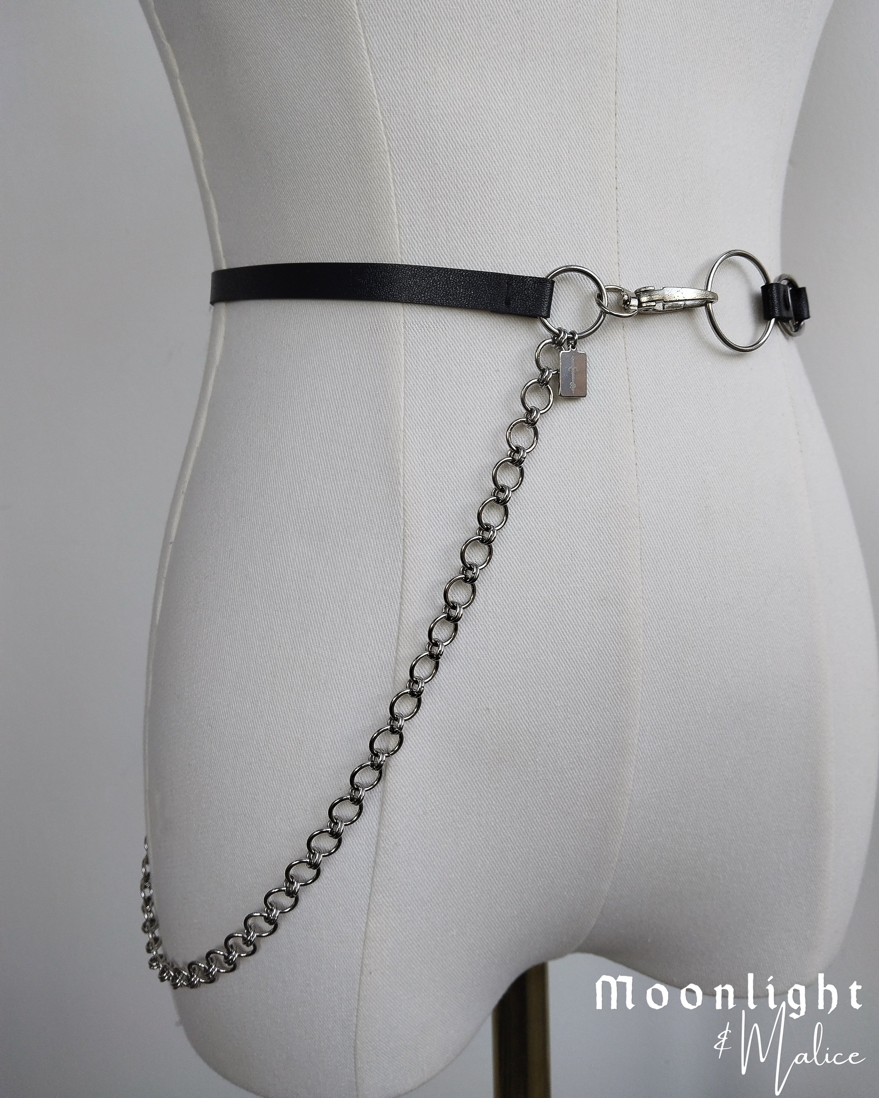The Bare Bones Belt in Stainless Steel & Faux Leather Black