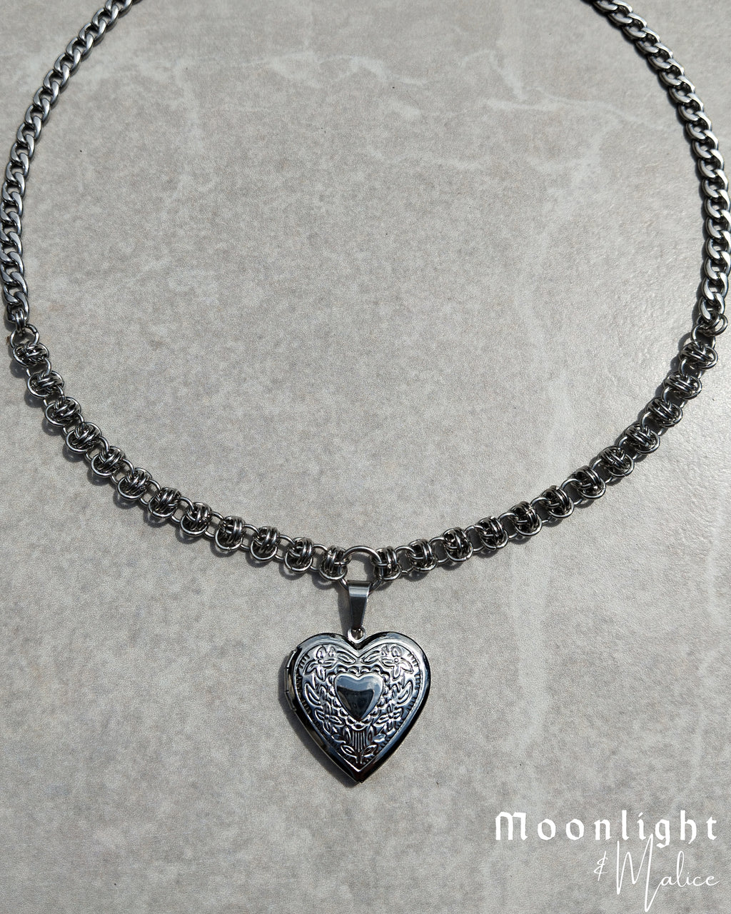 The Silphium Heart Locket Chainmail Choker - One of a Kind