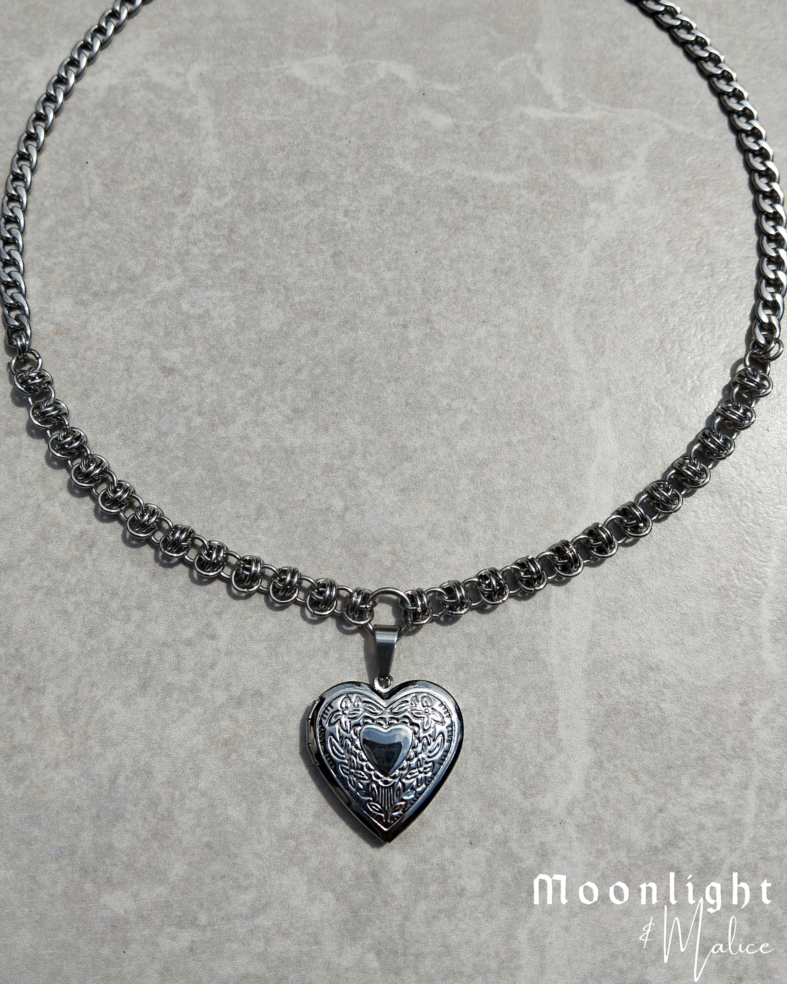 The Silphium Heart Locket Chainmail Choker - One of a Kind