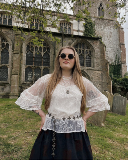 The Ayla Cross Pendant Chainmail Belt in Gun Metal Black