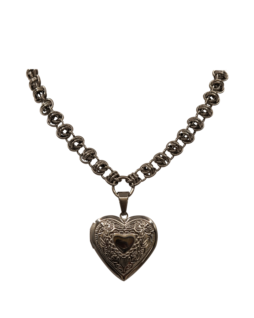 The Silphium Heart Locket Chainmail Choker - One of a Kind