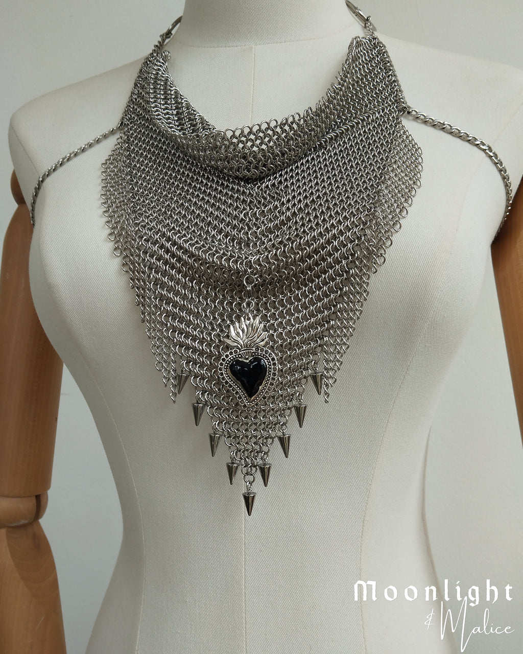 The Sacred Heart Chainmail Body Piece in Stainless Steel - One of a Kind