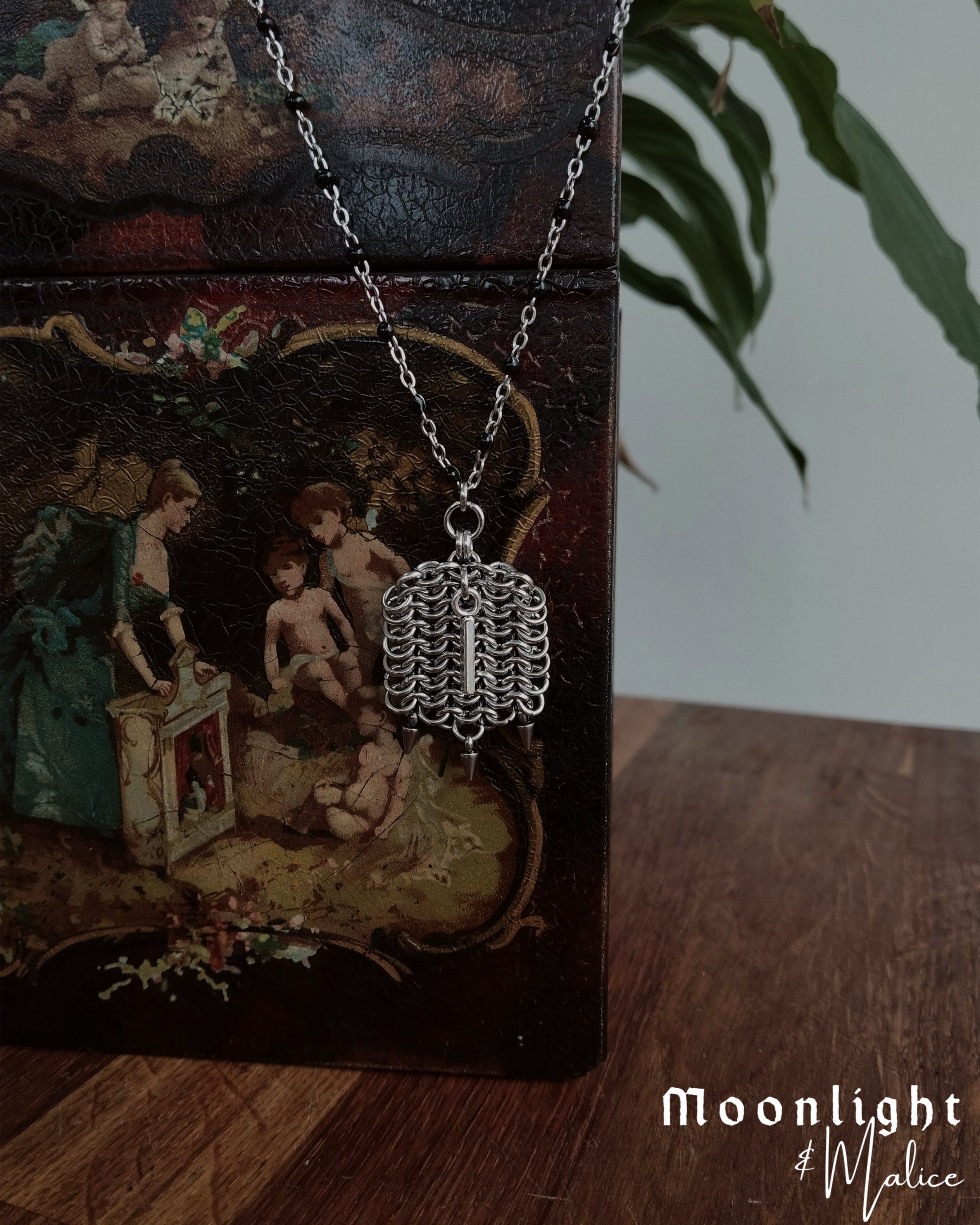 The Medieval Pennon Initial Chainmail Necklace in Stainless Steel