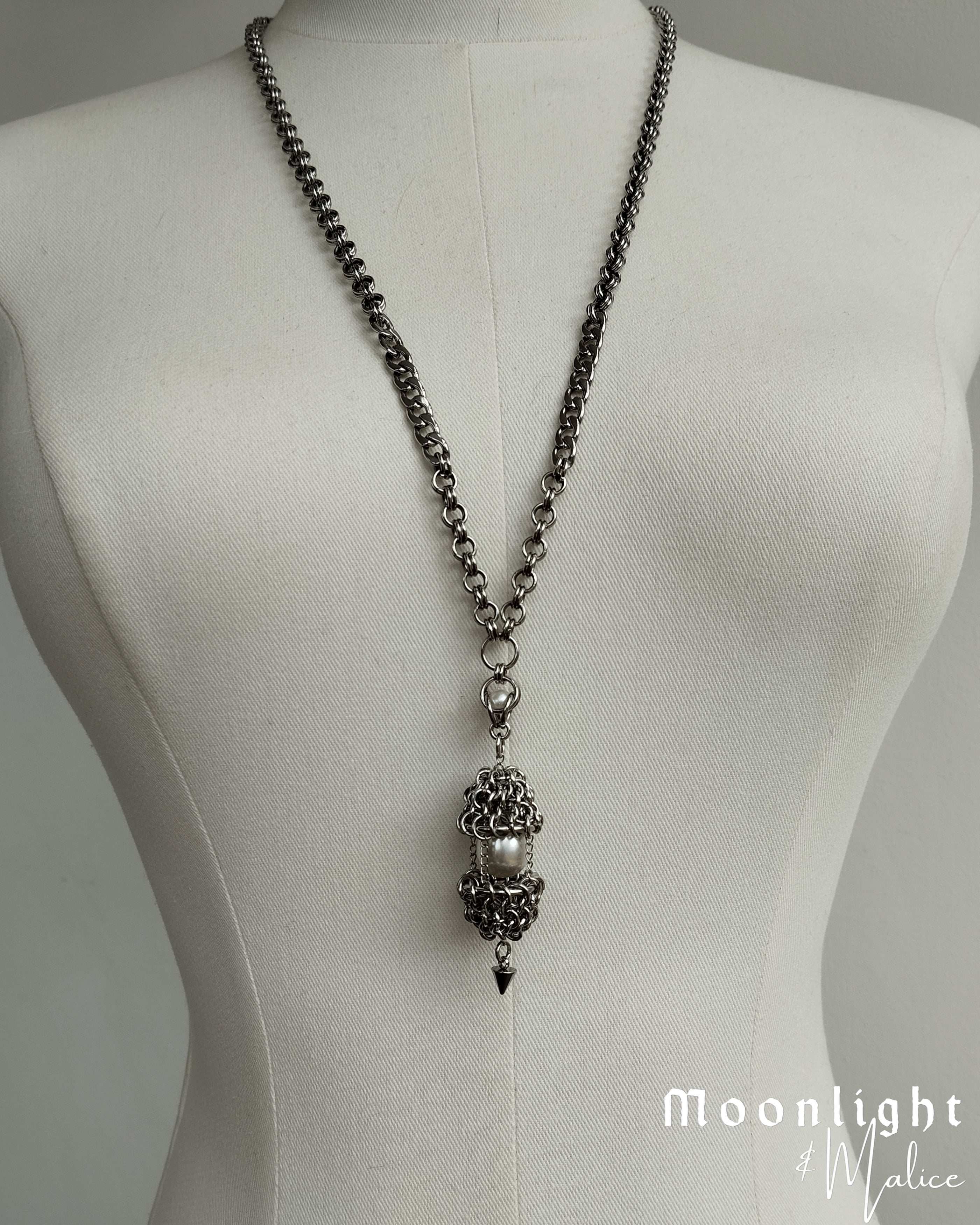 The Angel’s Egg Chainmail Pendant Necklace in Stainless Steel