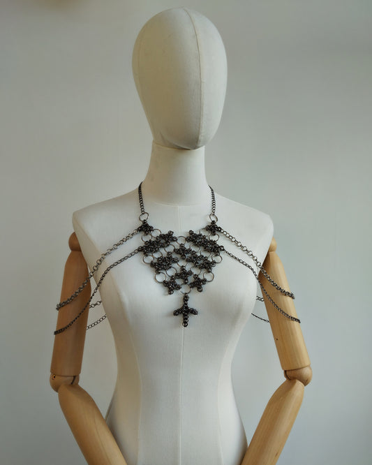 The Ayla Collar Statement Chainmail Piece in Gun Metal Black