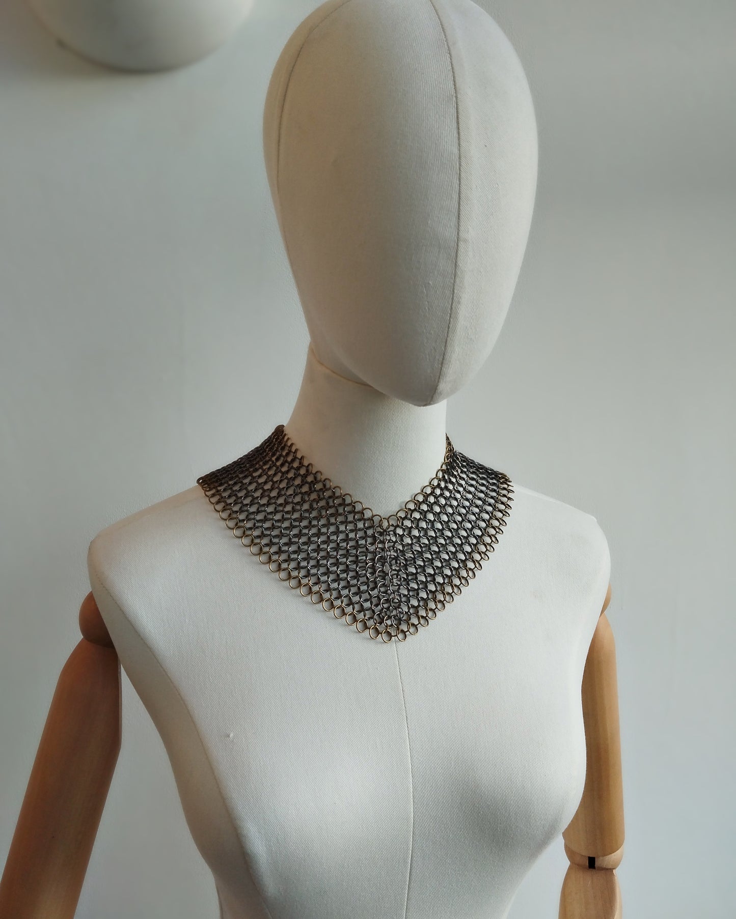 The Olivia Chainmail Collar in Gun Metal Black with Antique Bronze