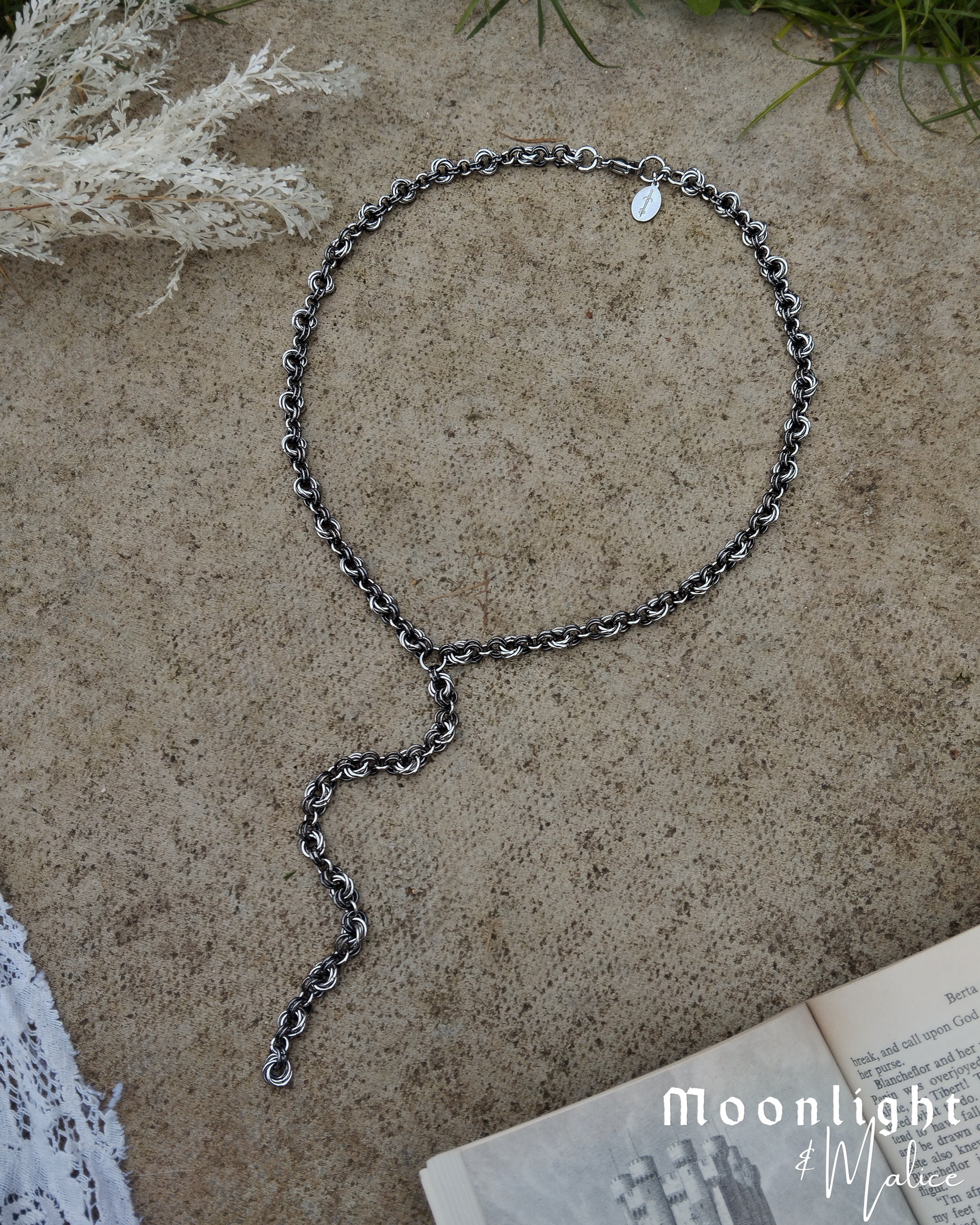 The Rosafiere Chainmail Lariat Necklace in Stainless Steel