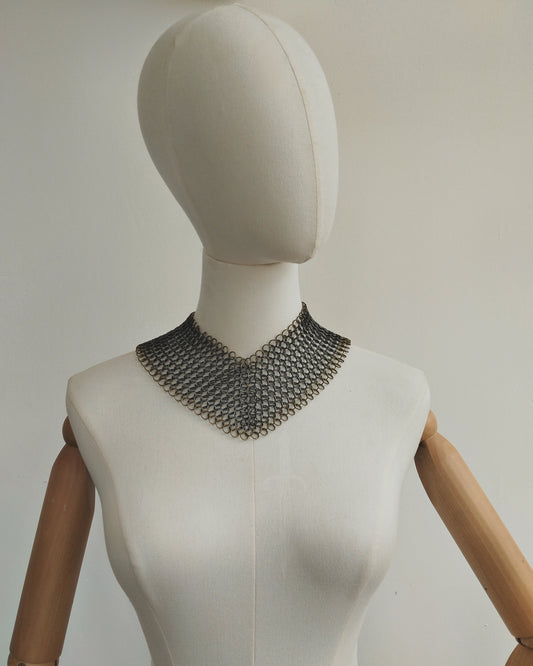 The Olivia Chainmail Collar in Gun Metal Black with Antique Bronze