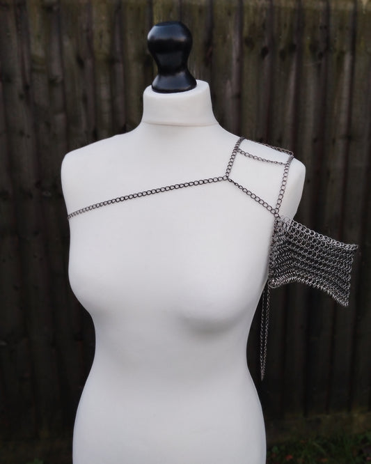 The Citadel Chainmail Shoulder Harness in Gun Metal Black & Stainless Steel