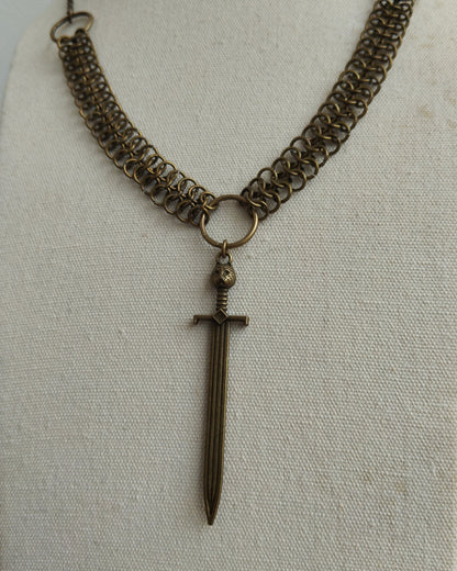 The Chainmail Dagger Pendant Necklace in Antique Bronze