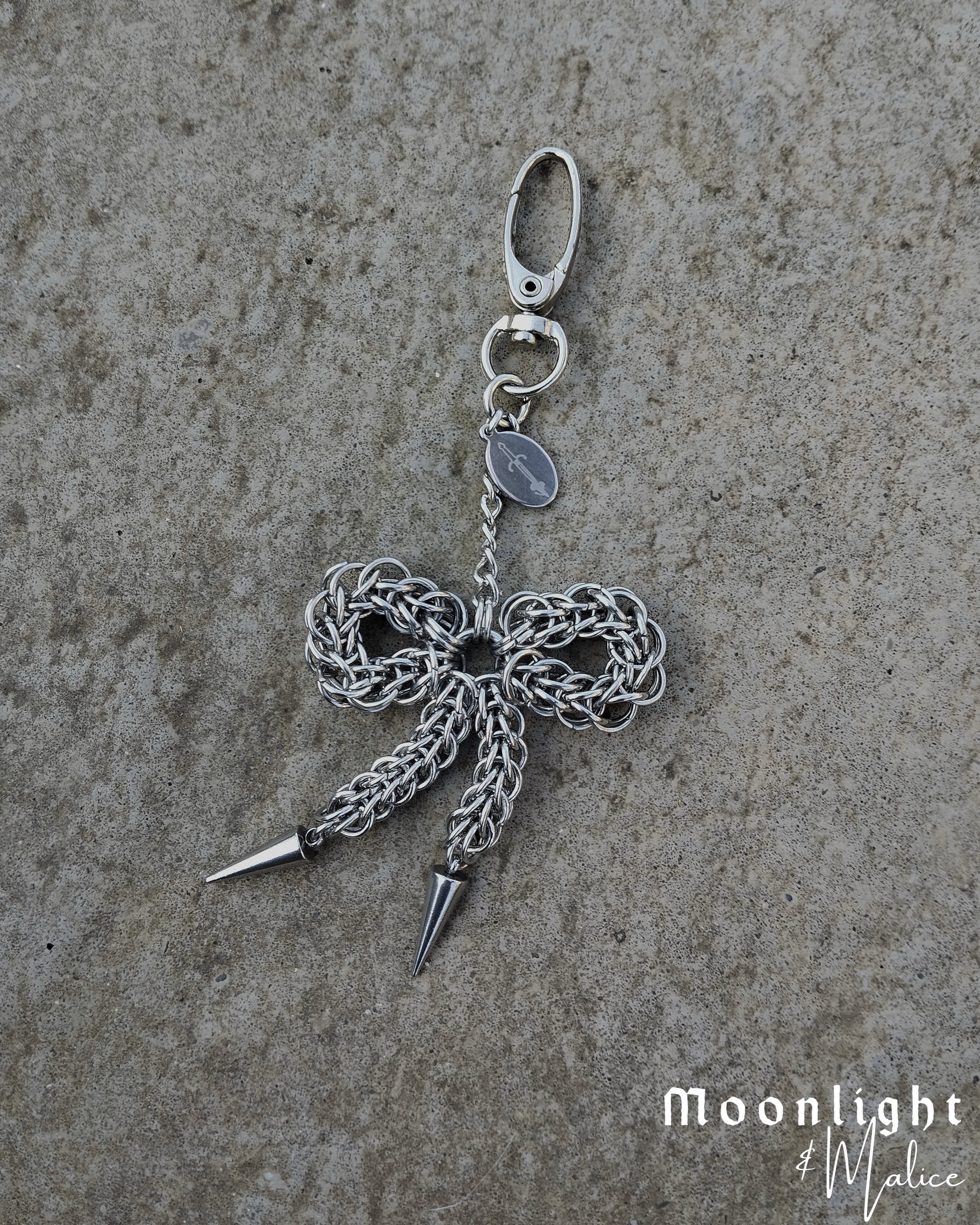 The Chainmail Bow Belt/Bag Charm in Stainless Steel