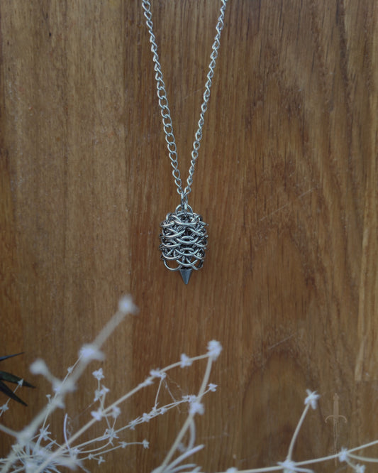 The Strobilus Chainmail Pinecone Necklace in Stainless Steel