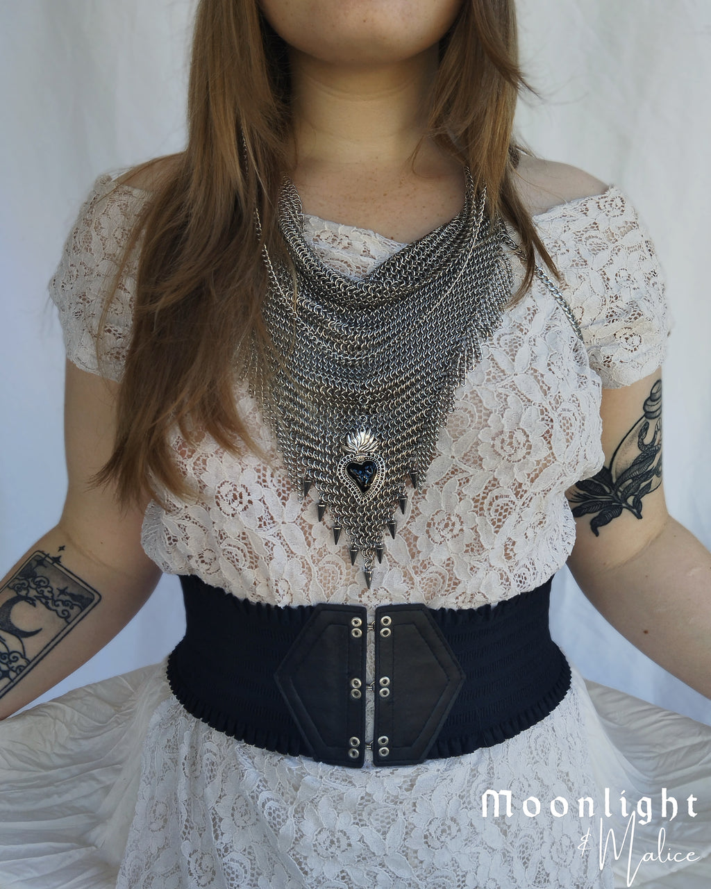 The Sacred Heart Chainmail Body Piece in Stainless Steel - One of a Kind