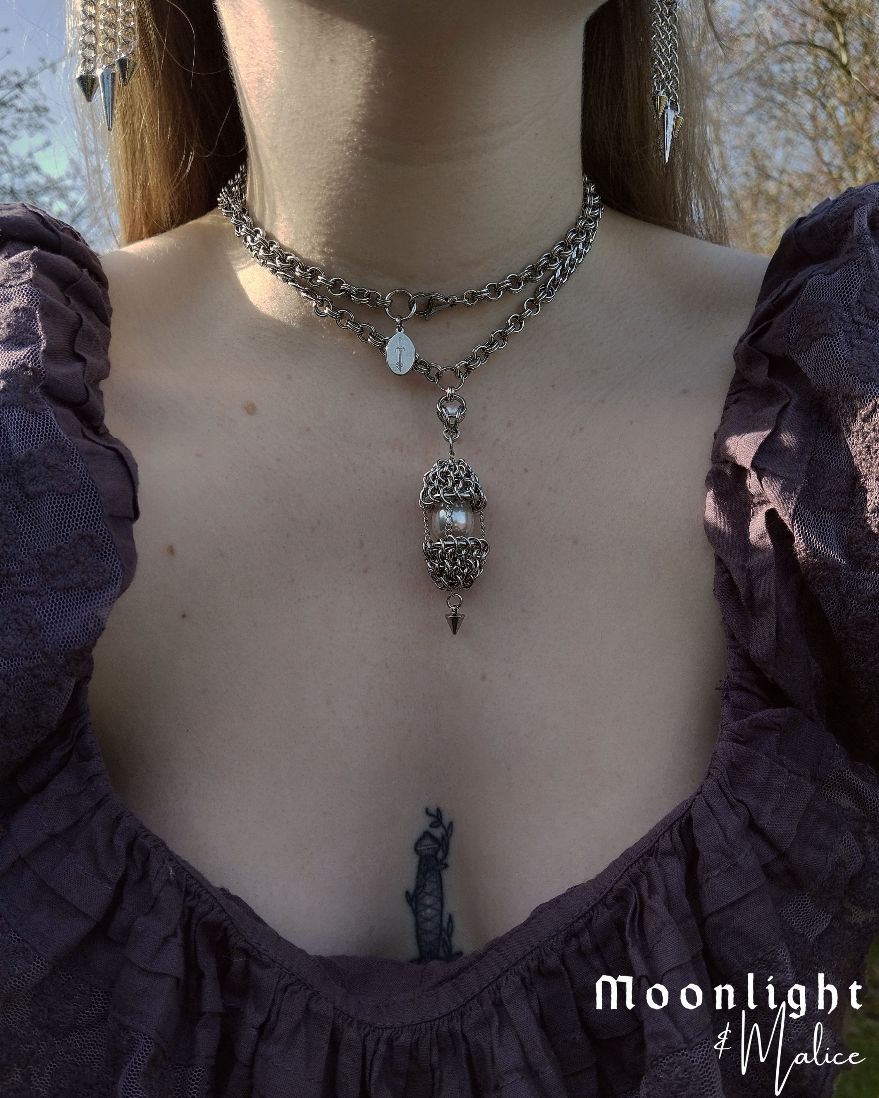 The Angel’s Egg Chainmail Pendant Necklace in Stainless Steel