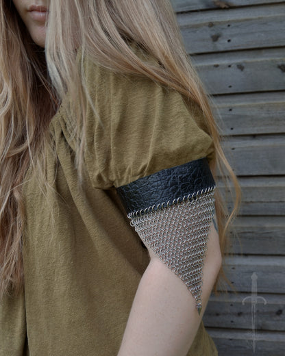 One of a Kind - The Chainmail & Leather Armcuff & Necklace in Stainless Steel