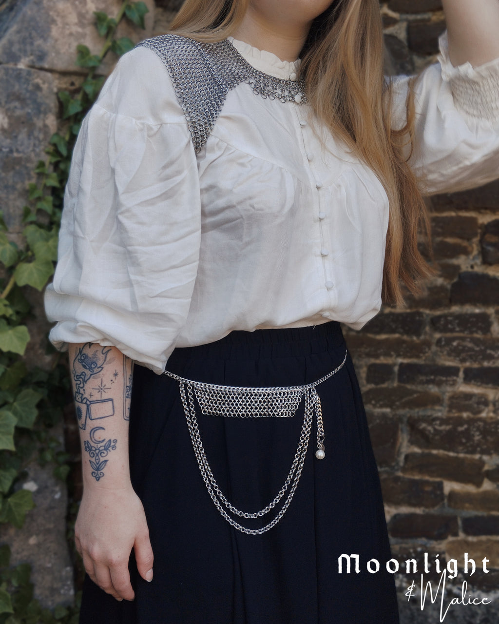The Rusalka Chainmail Asymmetrical Belt in Stainless Steel