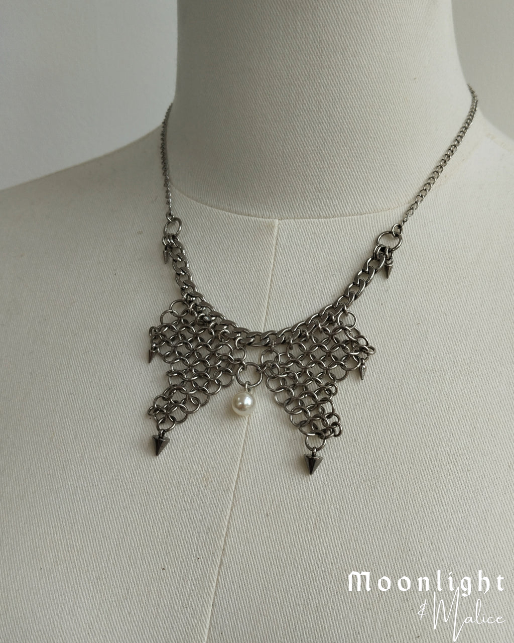 The Dark Bramble Chainmail Winged Necklace in Stainless Steel