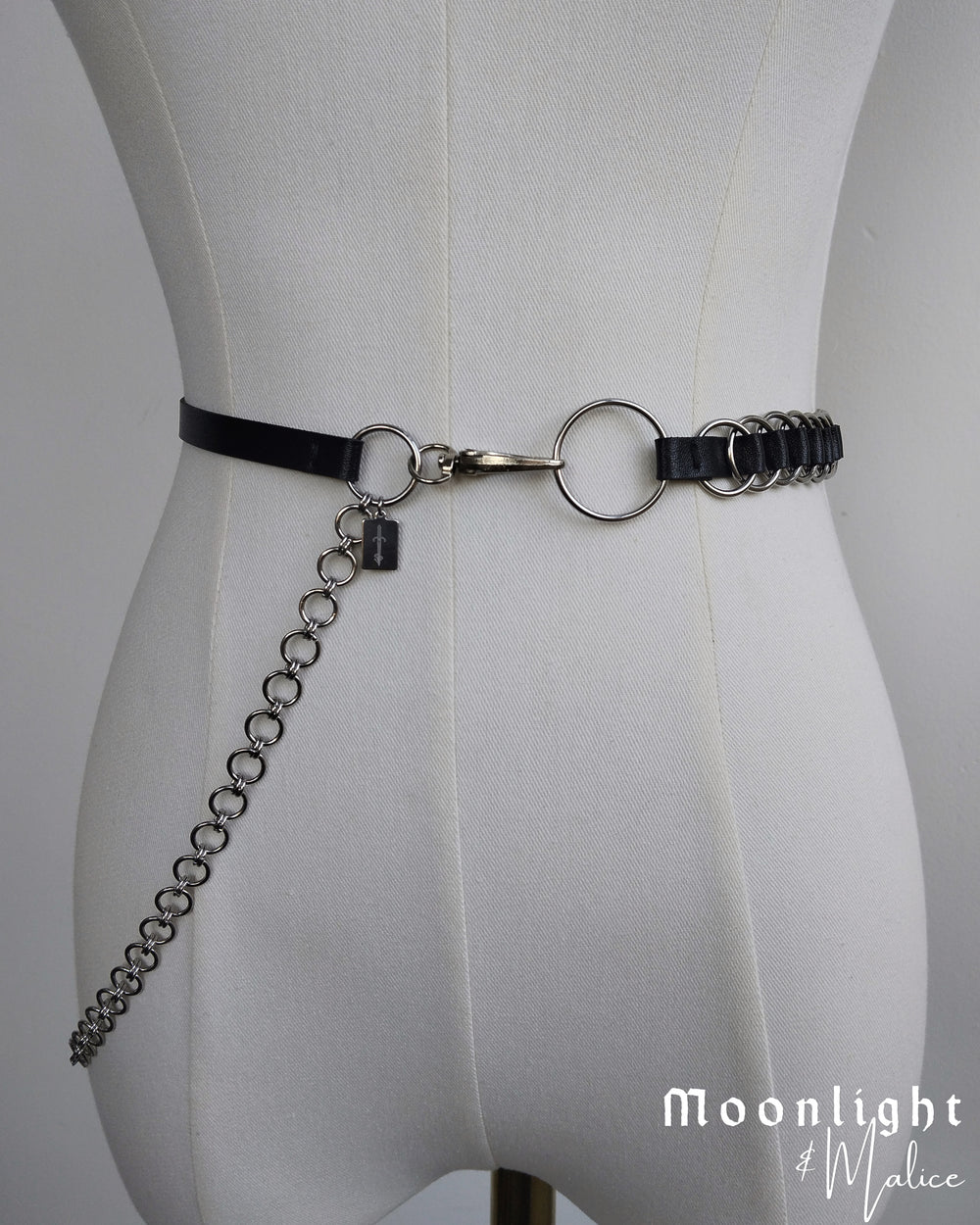 The Bare Bones Belt in Stainless Steel & Faux Leather Black