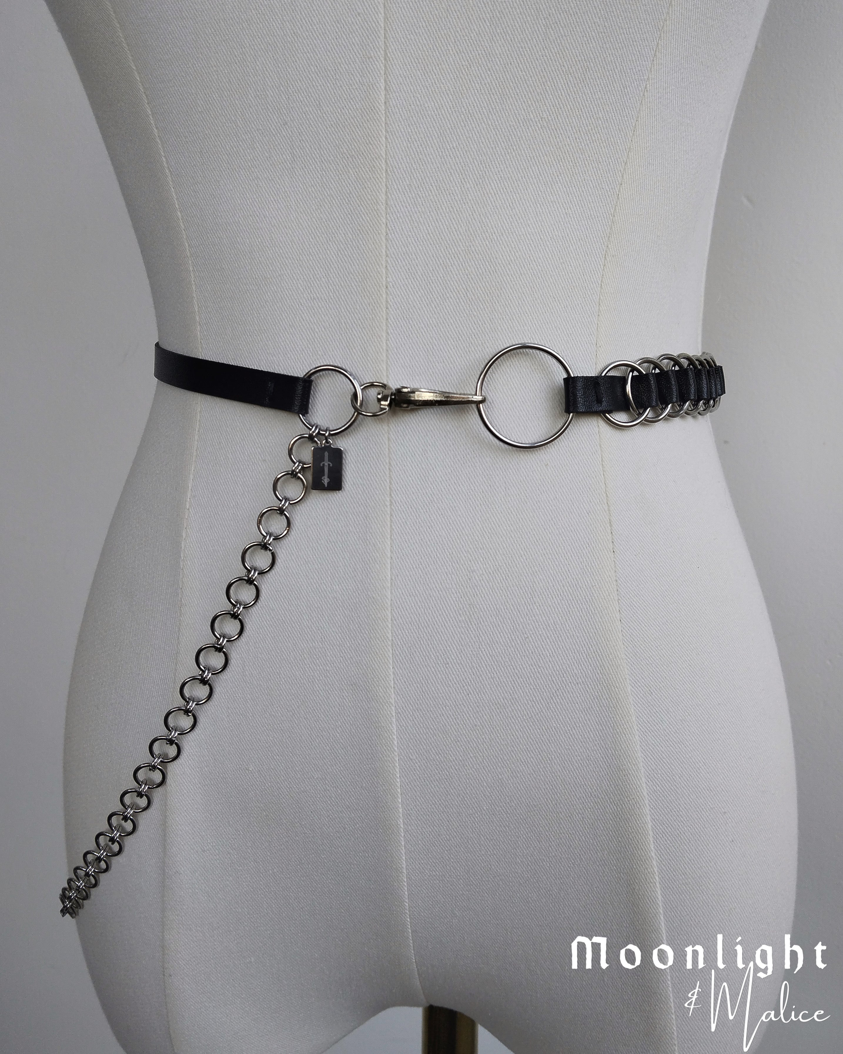 The Bare Bones Belt in Stainless Steel & Faux Leather Black