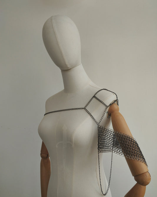 The Citadel Chainmail Shoulder Harness in Gun Metal Black & Stainless Steel