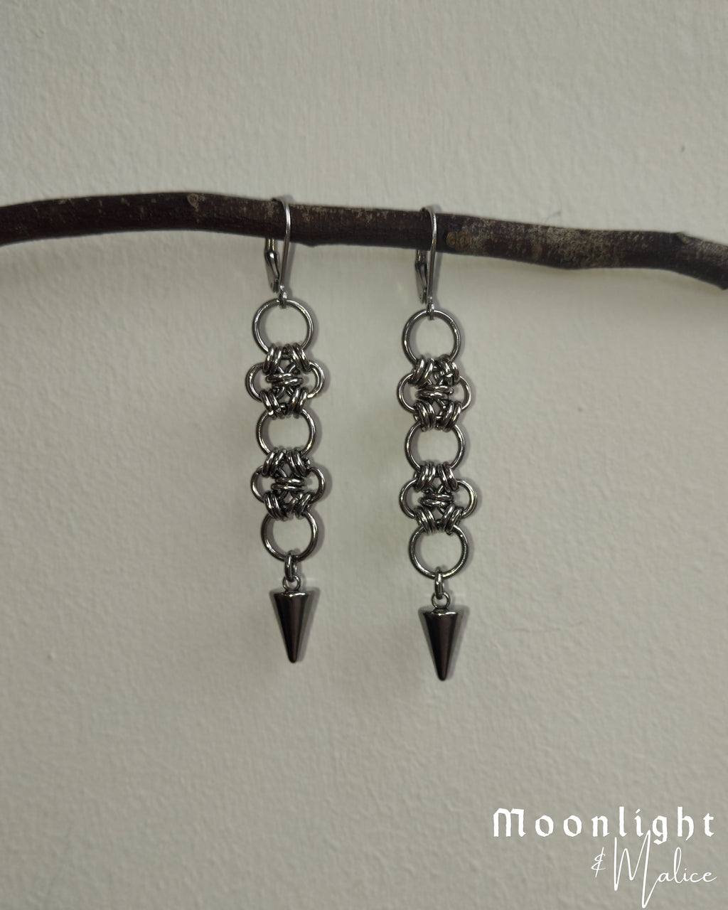 The Esme Chainmail Pendant Earrings in Stainless Steel