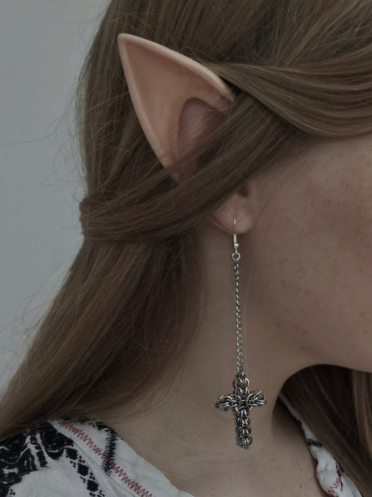 The Miniature Ayla Cross Chainmail Earring in Stainless Steel