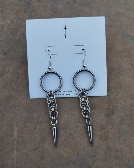 One of a Kind - The Chainmail Helm Spike Earrings in Stainless Steel