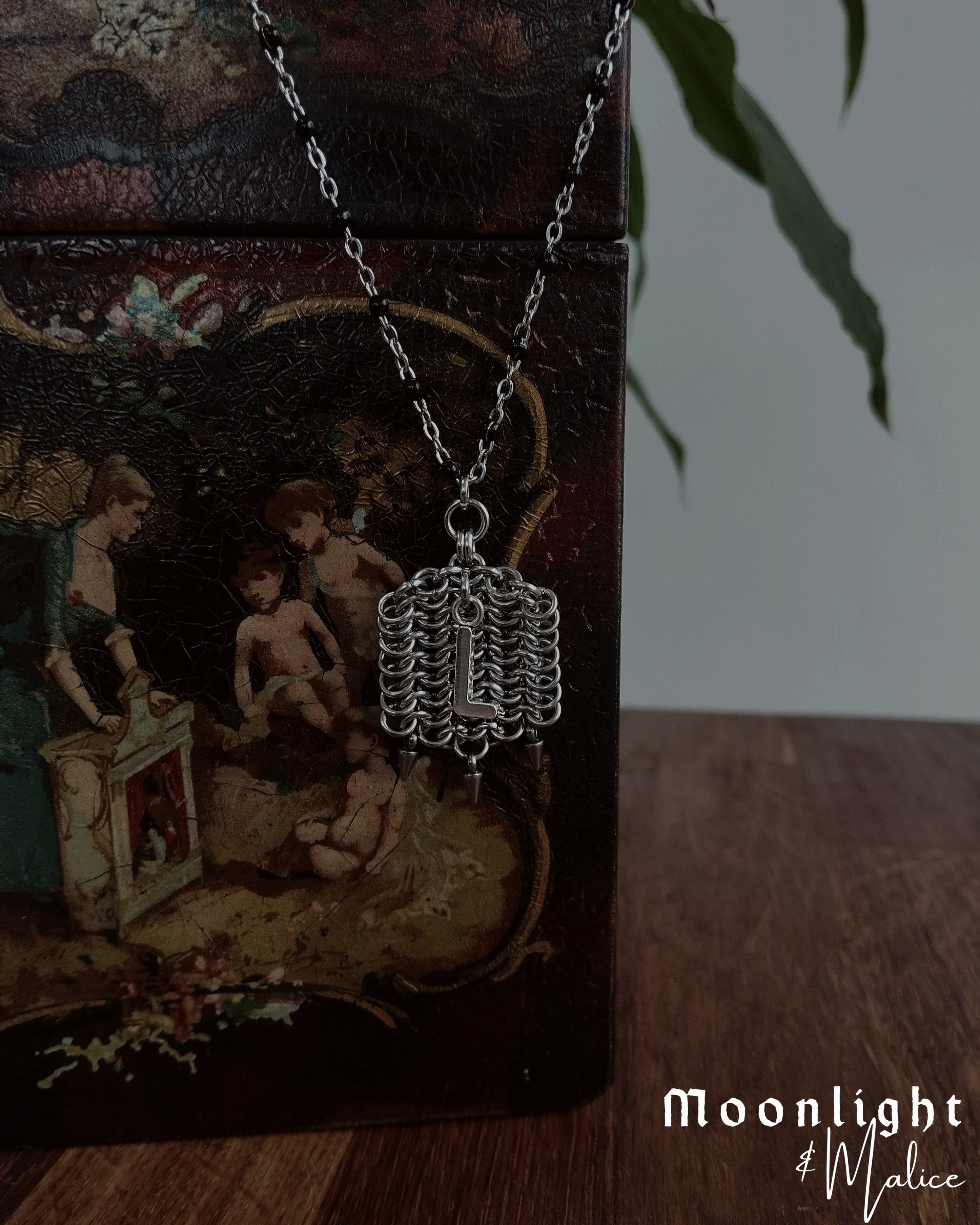 The Medieval Pennon Initial Chainmail Necklace in Stainless Steel