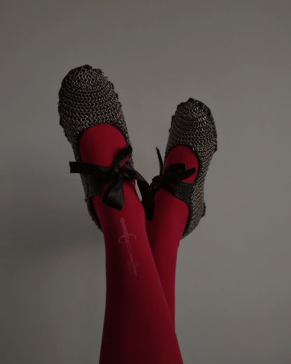 One of a Kind EX CATWALK - The Chainmail Tie Front Shoes in Stainless Steel