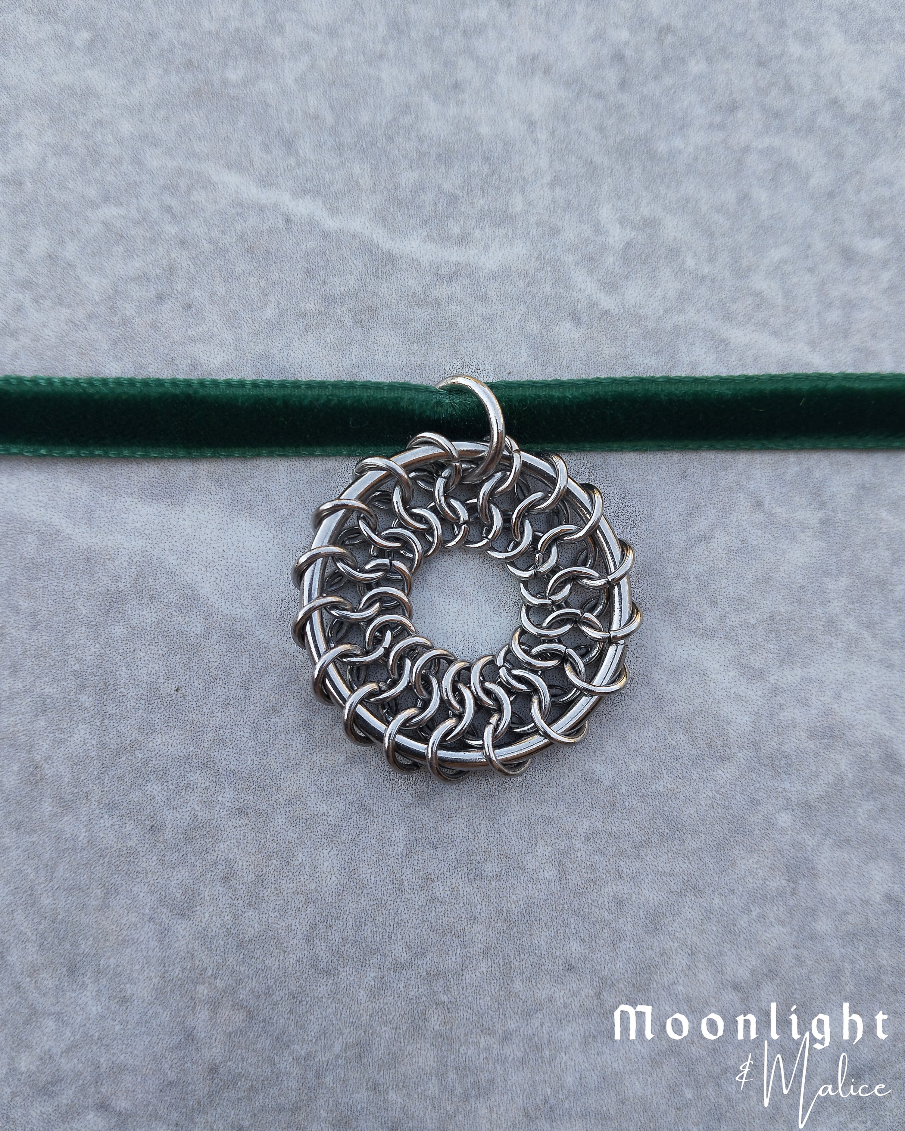 The Oneiroi Chainmail Pendant Ribbon Necklace in Stainless Steel
