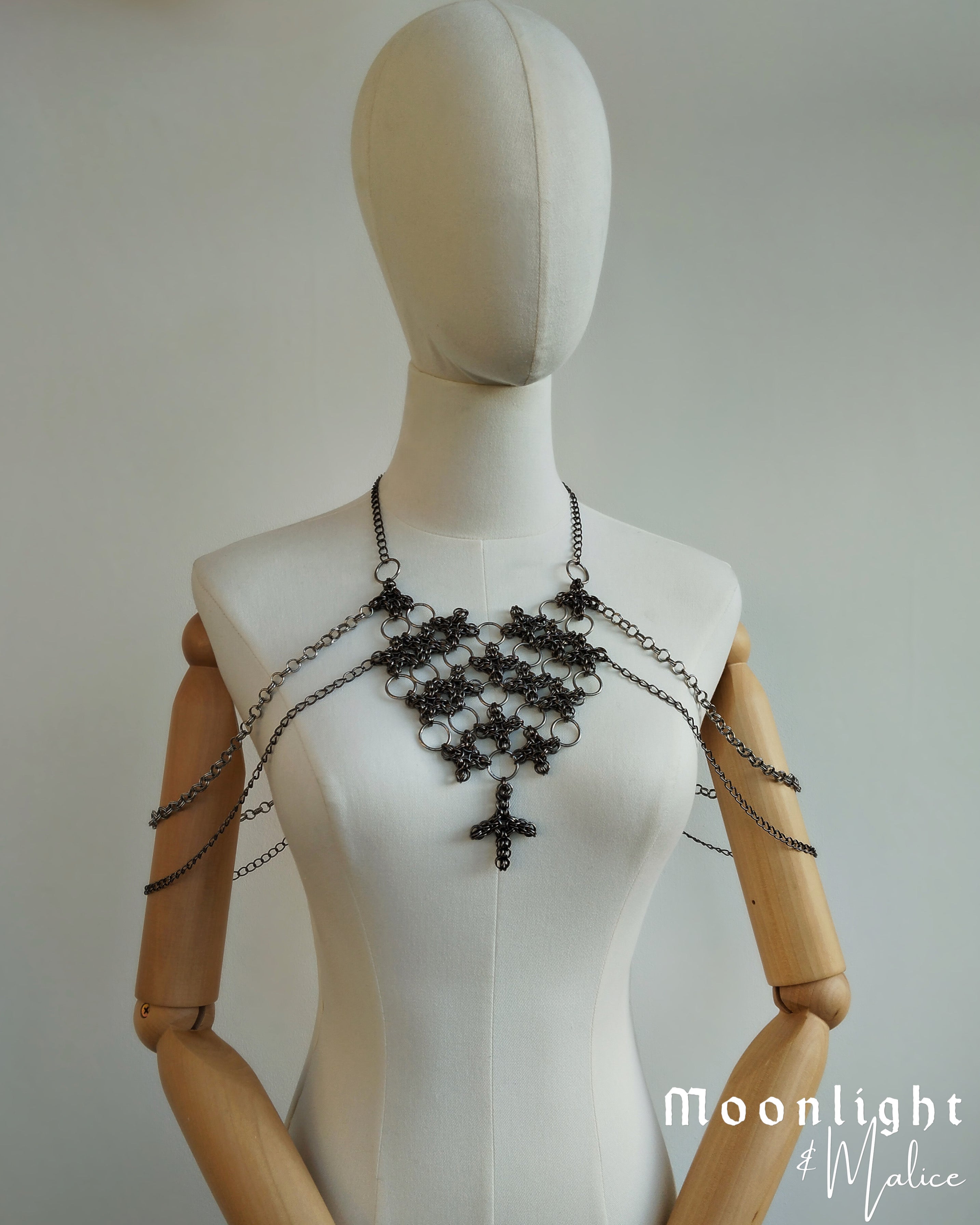 The Ayla Collar Statement Chainmail Piece in Gun Metal Black