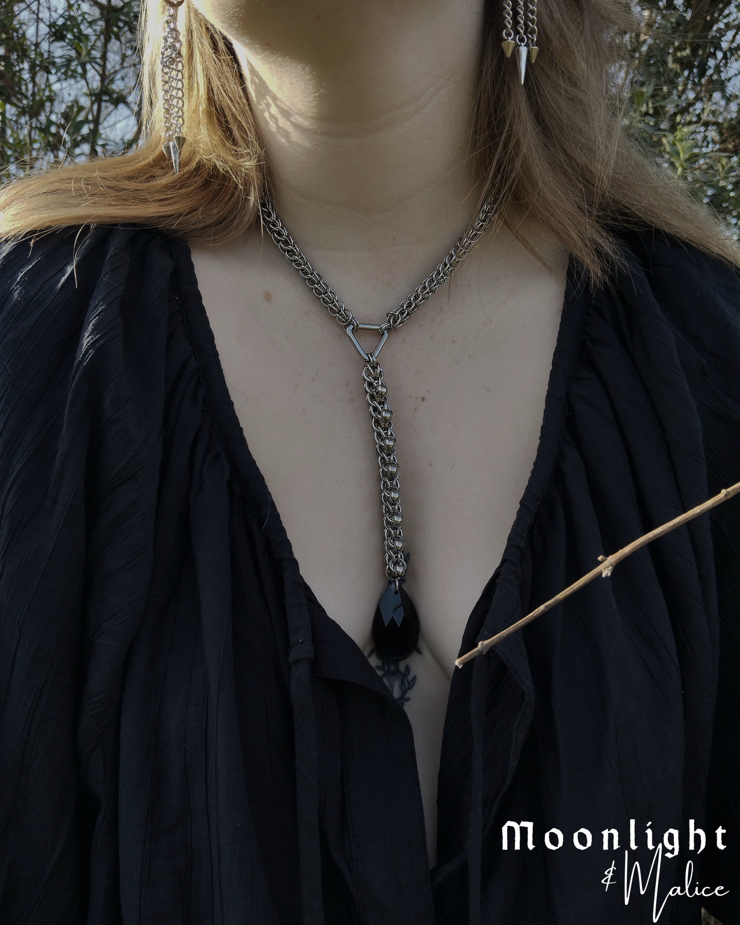 The Lenore Chainmail Pendant Necklace in Stainless Steel