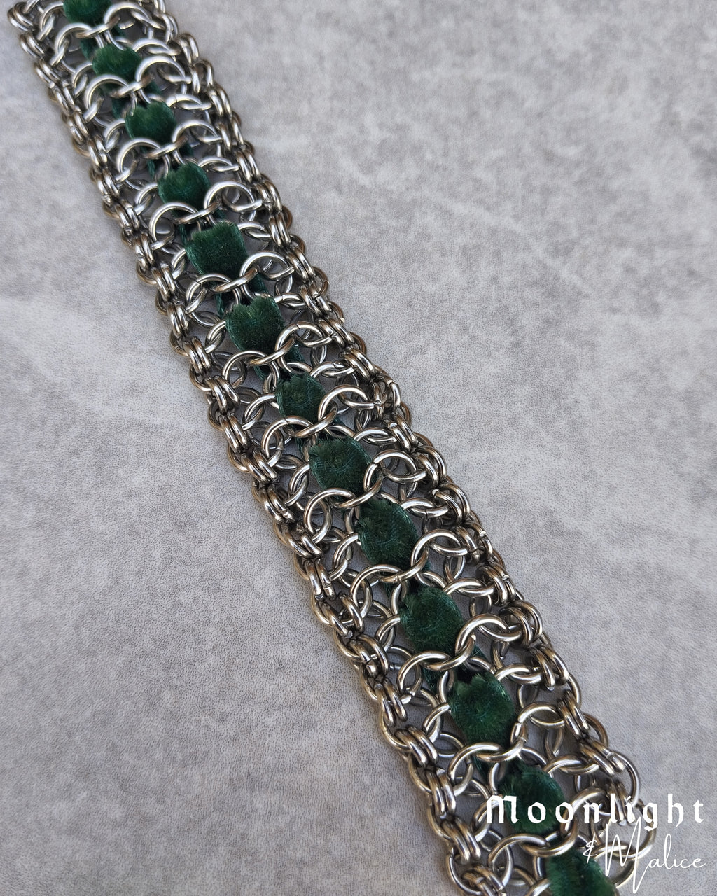 The Green Ribbon Chainmail Bracelet - One of a Kind