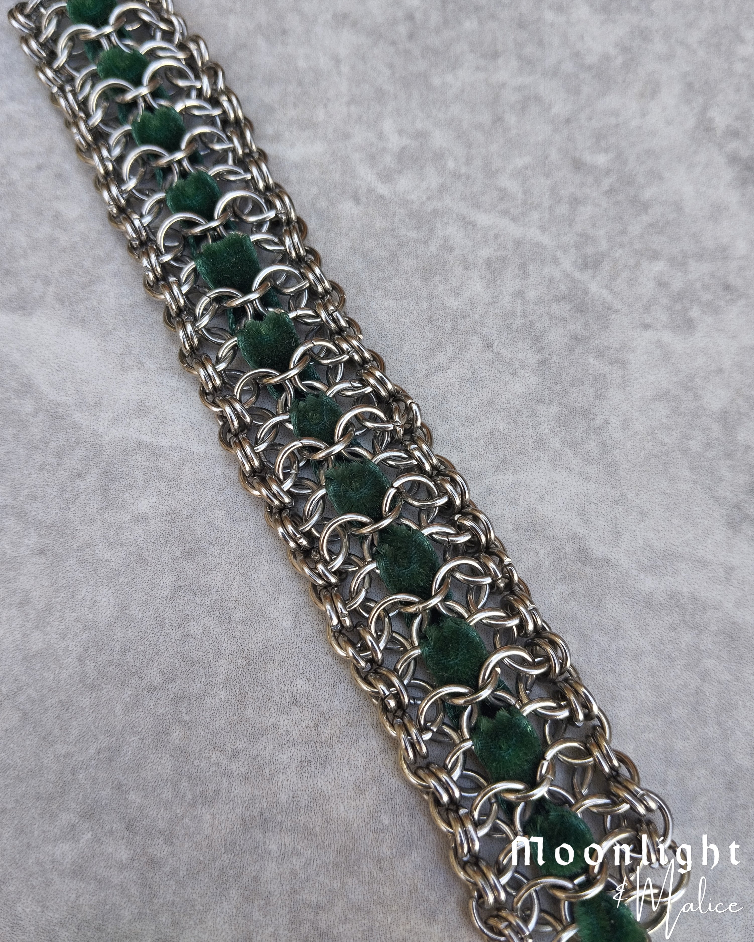 The Green Ribbon Chainmail Bracelet - One of a Kind