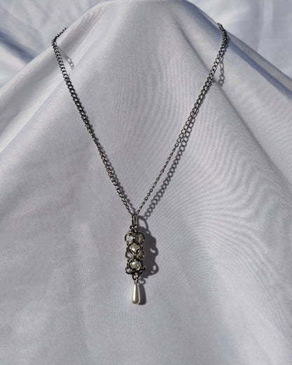 One of a Kind - The Chainmail Pearl Leucothea Necklace in Stainless Steel